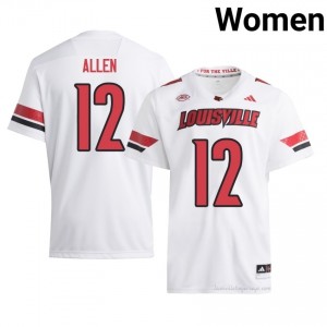 Louisville Cards Brady Allen #12 White Jersey | Women NCAA Licensed Football Fan Gear 52179768