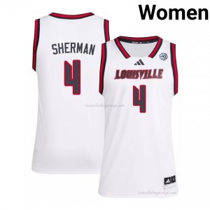 Officially Licensed Cole Sherman #4 Gameday Basketball Jersey | Louisville Cardinals White Women NCAA 82358858