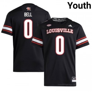 Chris Bell #0 Louisville Cardinals Youth Black Jersey | NCAA Football ACC Game-Day Gear 32782291