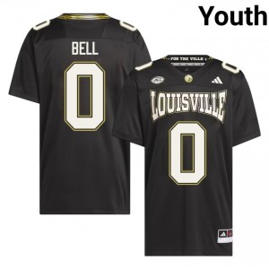 Chris Bell #0 Embroidery Football For the Ville Jersey | Louisville Cards Black Youth Licensed NCAA 62239569