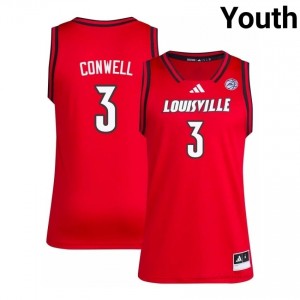 Ryan Conwell #3 Embroidery Basketball Jersey | UL Cardinals Red Youth Licensed NCAA 93270917