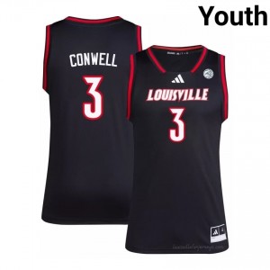 Ryan Conwell #3 Louisville Cardinals Youth Black Officially Licensed NCAA Basketball Jersey 49837033